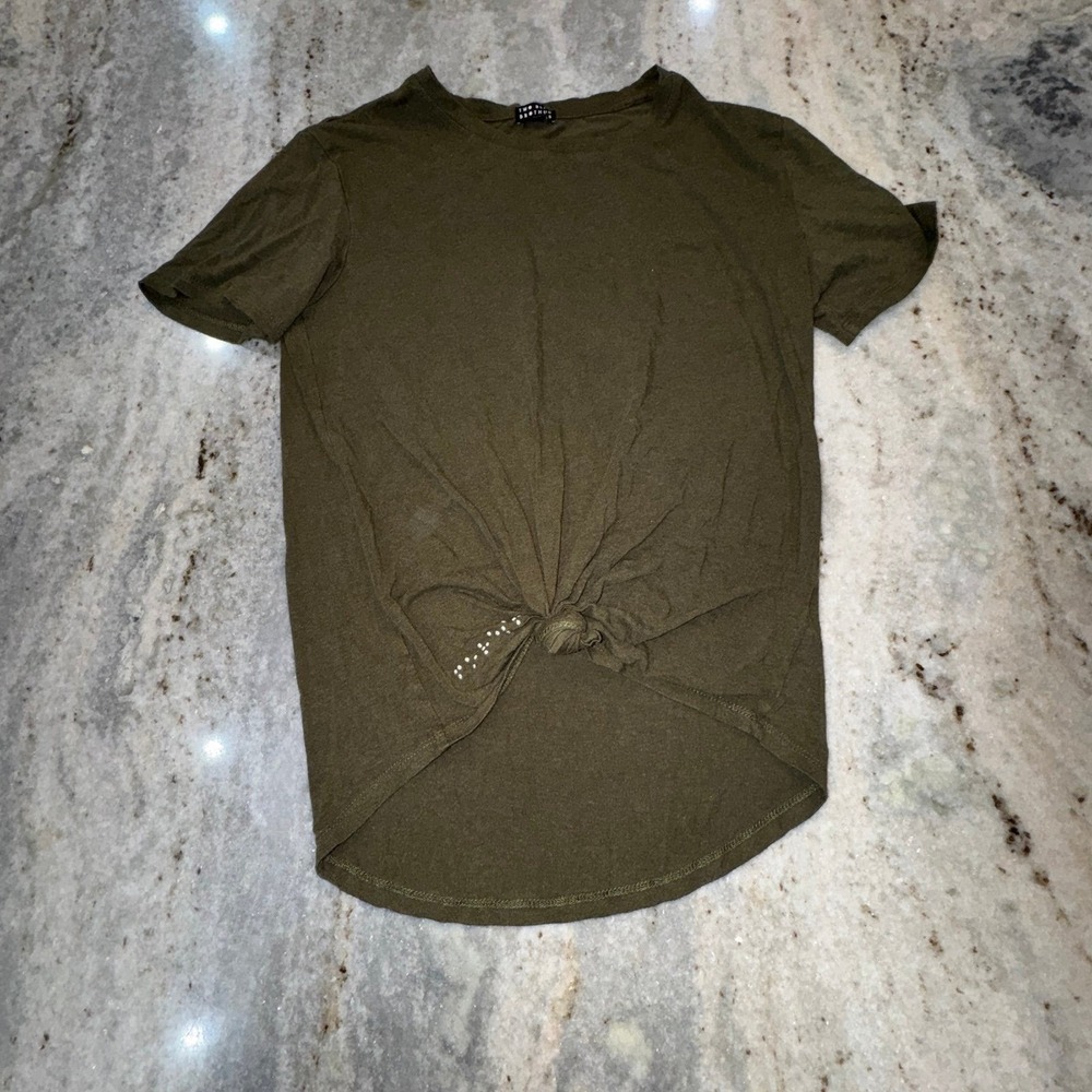 Two Blind Brothers Women's Large Knot T-Shirt Olive Green Braille Embroidered